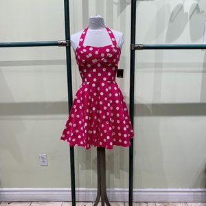 Ixia Hot Pink Polka Dot Print Halter Fit & Flare Dress